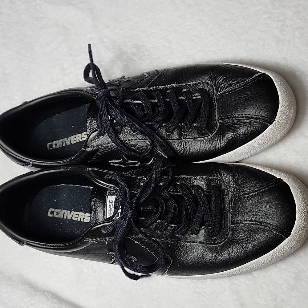 Converse Black Leather Low Top Sneakers Men 9 Women 10.5 Unisex - Picture 6 of 8